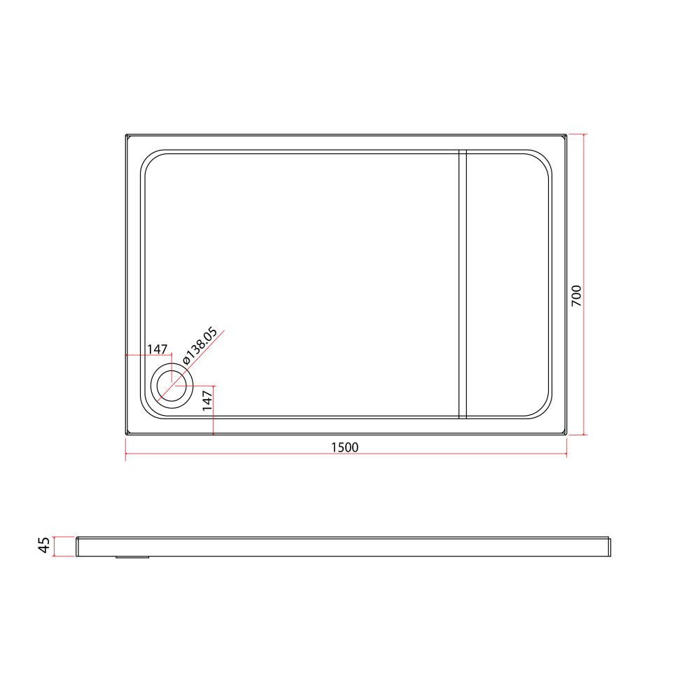 Rectangle Low Profile Shower Tray - 1500x700mm spec