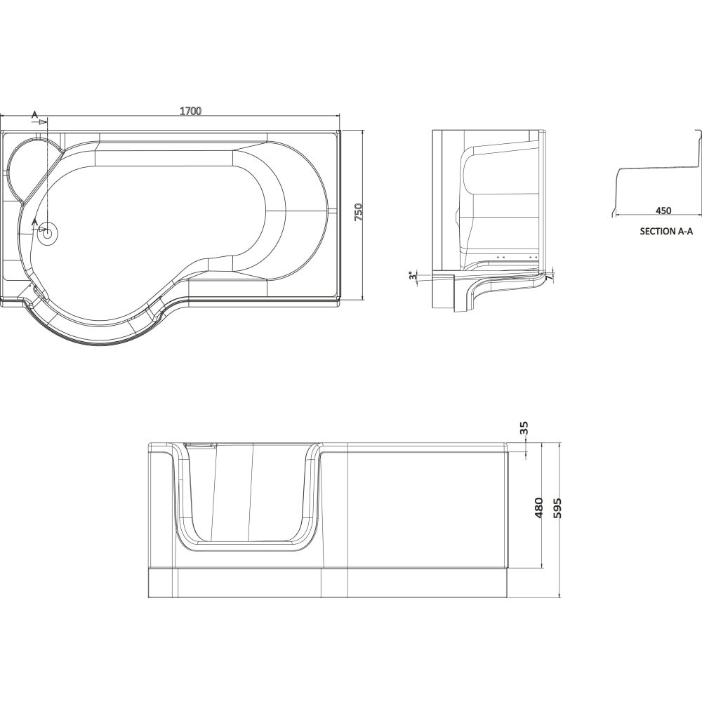 Vestra Easy Access Walk-in Bath 1700x750mm