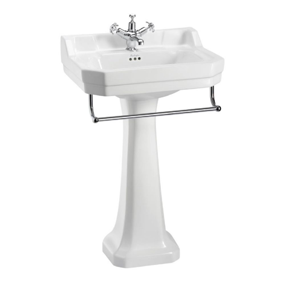 Burlington Edwardian Medium Square 1 Tap Hole Basin & Pedestal with Towel Rail