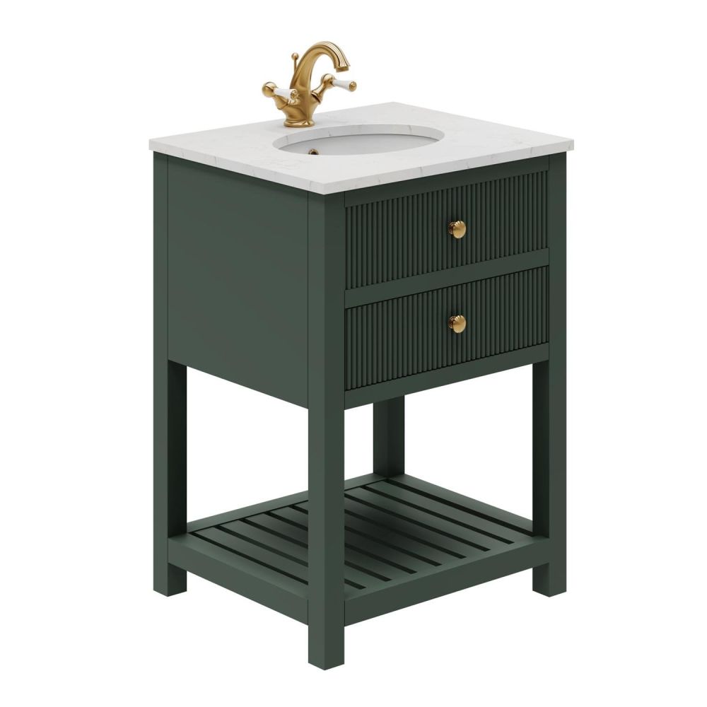 Addison Ribbed Green 600mm Floor Standing Vanity Unit