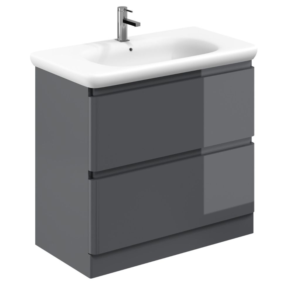 Neon Gloss Titanium Grey Floor Standing Vanity Unit with Lynx Resin Basin 900mm