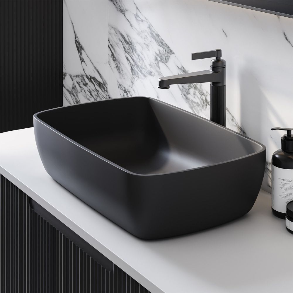 Grain Matt Black Stone Countertop Basin