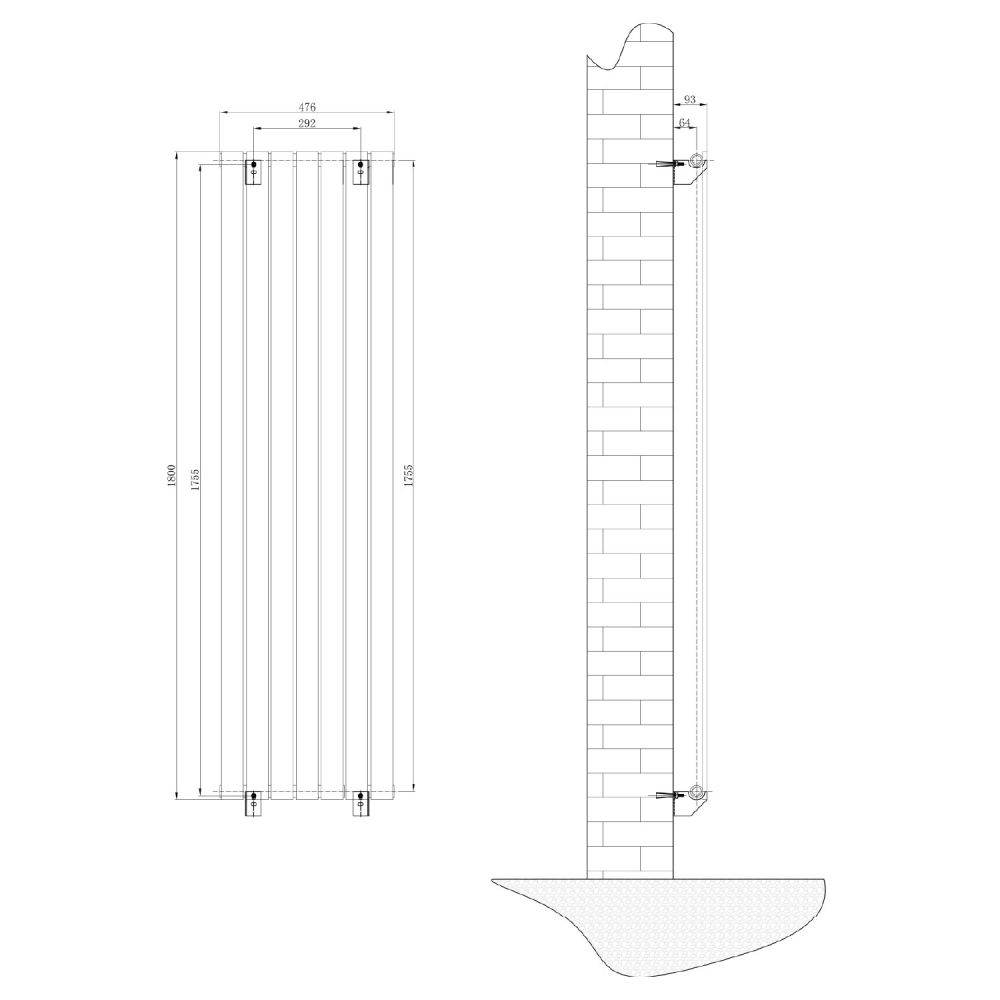 Perth Grey Single Vertical Flat Panel Radiator 1800x475mm