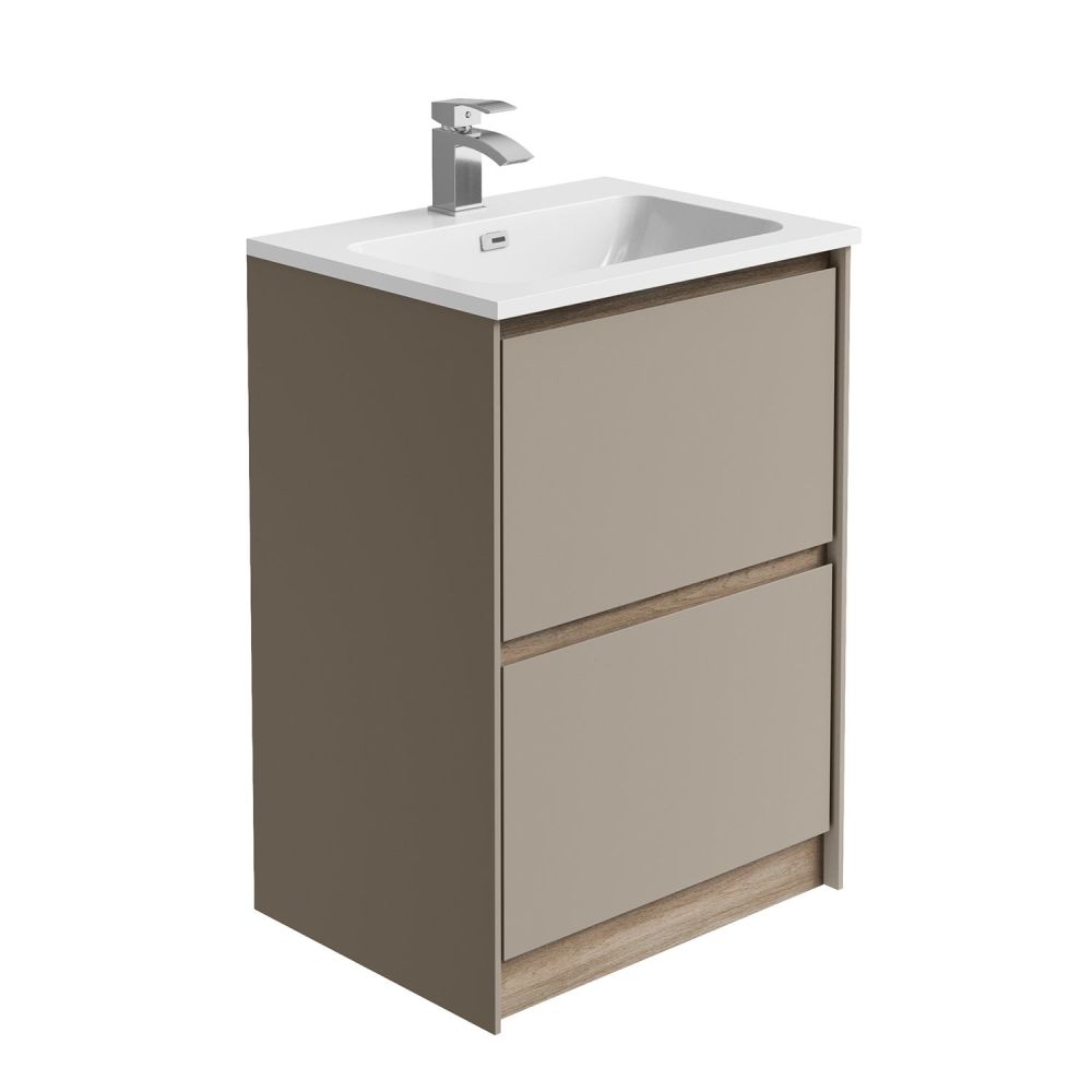Newbury Floor Standing Vanity Unit in French Grey & Sawn Oak - 600mm