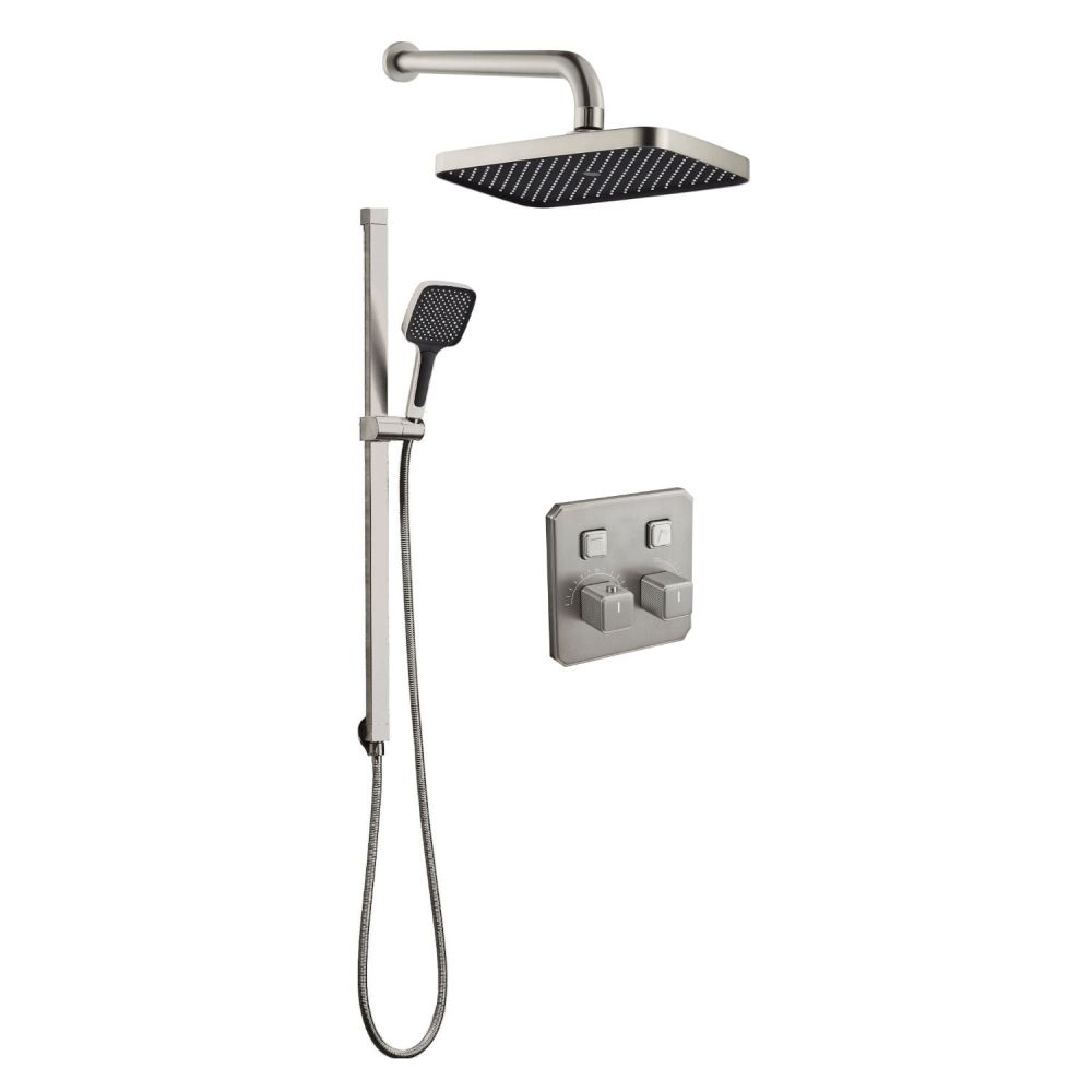 Flint Double Outlet Concealed Valve Shower Pack with Slide Rail & Showerhead - Brushed Nickel