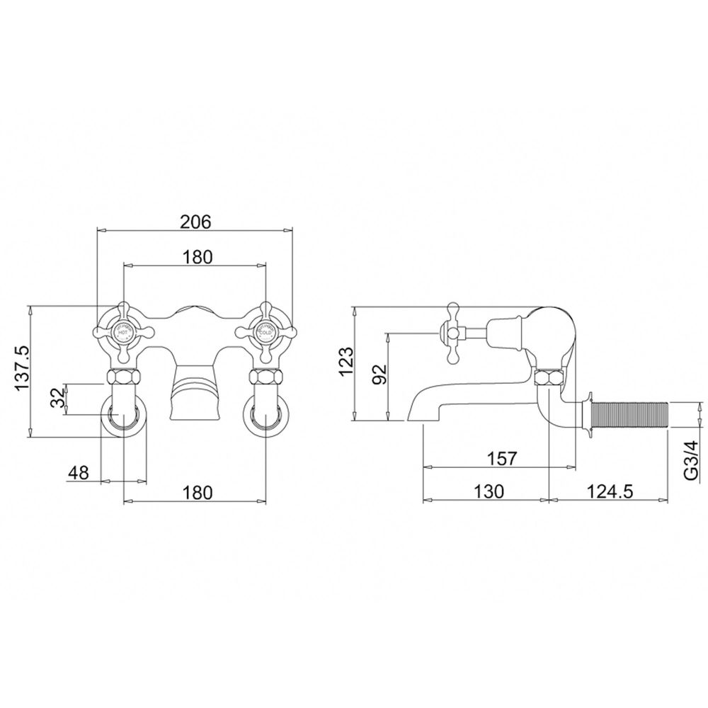 Burlington Claremont Chrome Wall Mounted Bath Filler Tap