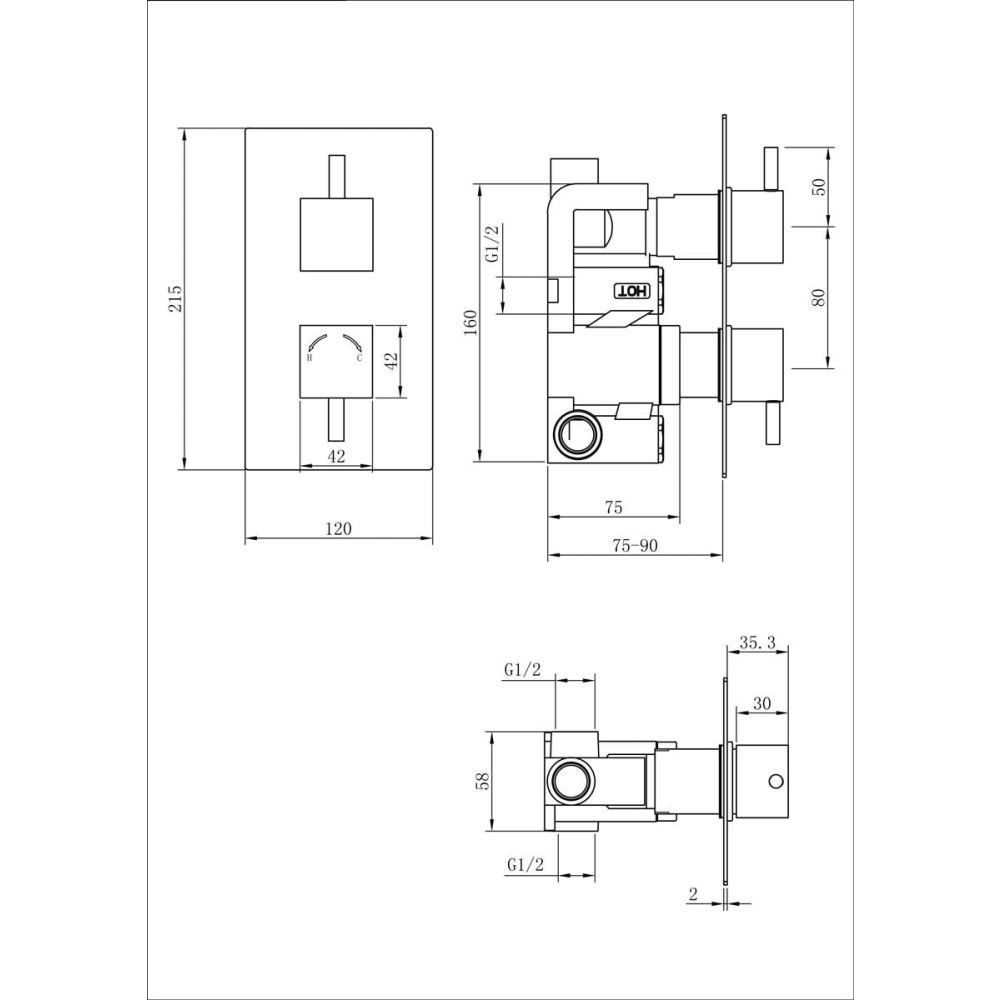 Single Outlet Concealed Valve & Square Shower Head Spec