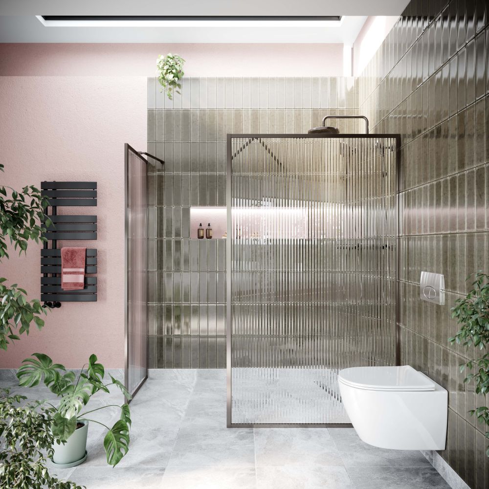 Amien Gunmetal Framed Fluted Glass Shower Screen