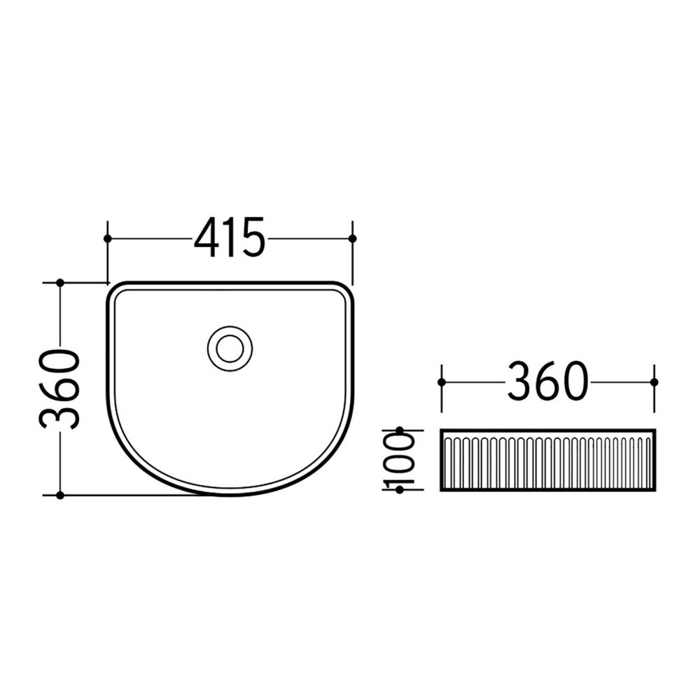 Alva Ribbed Curved Countertop Basin Spec Drawing