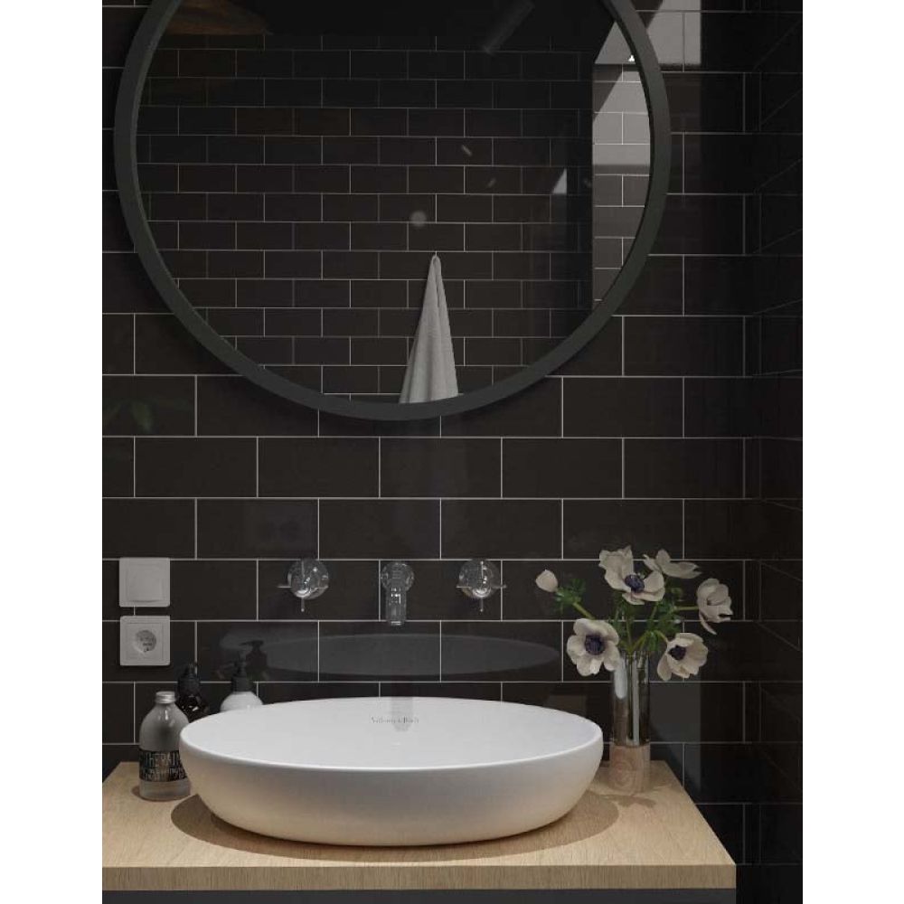 Luso Black Gloss Ceramic Tile 100x200mm