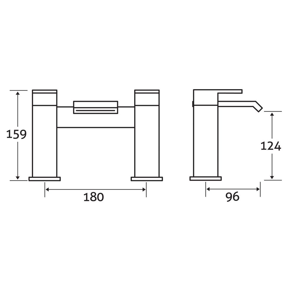 Cubic Chrome Bath Filler Tap Dimension Drawing