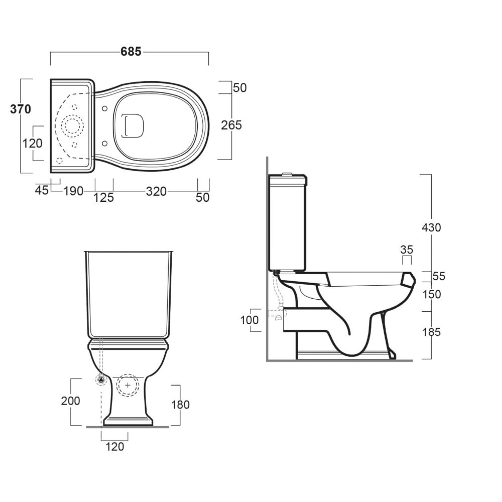 Alaric Traditional Close Coupled Toilet Spec Drawing