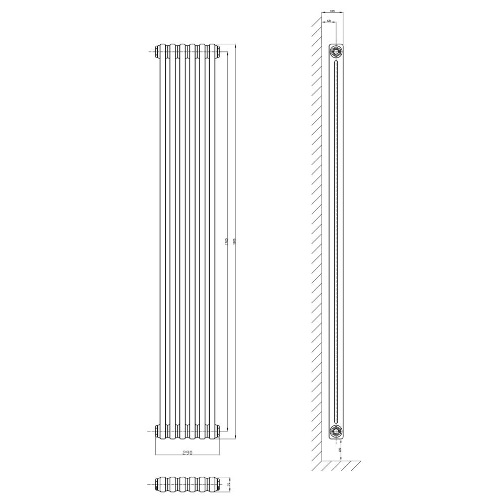 Upton Grey Double Vertical Column Radiator 1800x290mm
