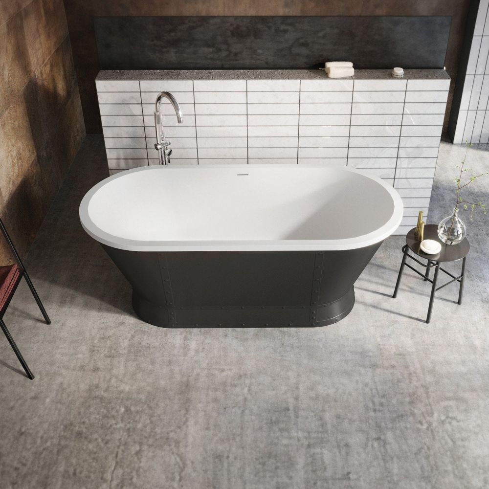 Glendale Matt Black Industrial Freestanding Acrylic Bath 1676x780mm - roomset 2