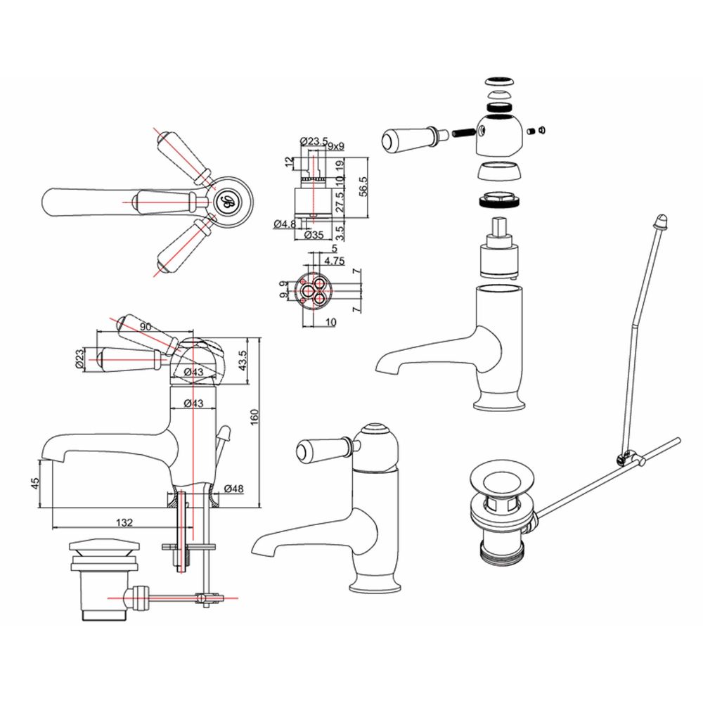 Burlington Chelsea Chrome Straight Basin Mixer Tap with Pop Up Waste