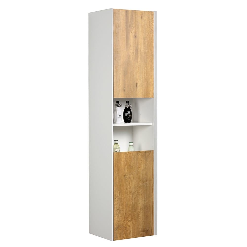 Snowdon White and Oak Wall Hung Tall Storage Cabinet