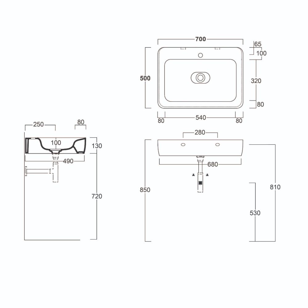 Micheli Matt Grey Wall Hung Basin 700mm SPEC