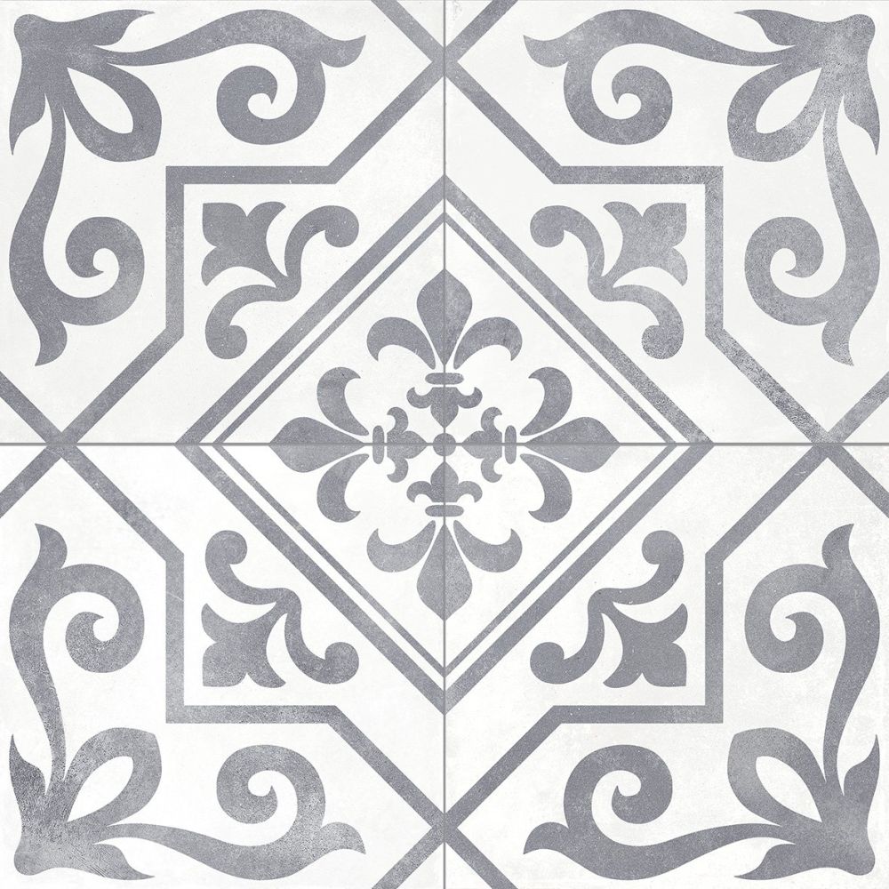 Xabia Silver Patterned Matt Porcelain Tile 452x452mm