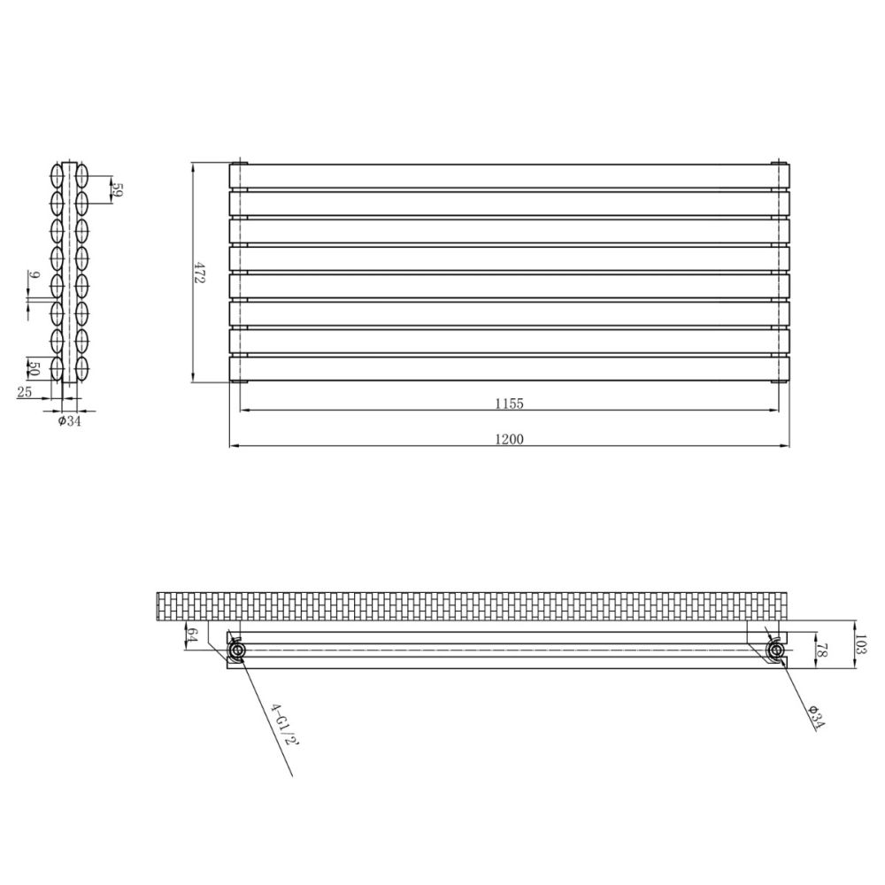 Islington Grey Double Horizontal Radiator 472x1200mm