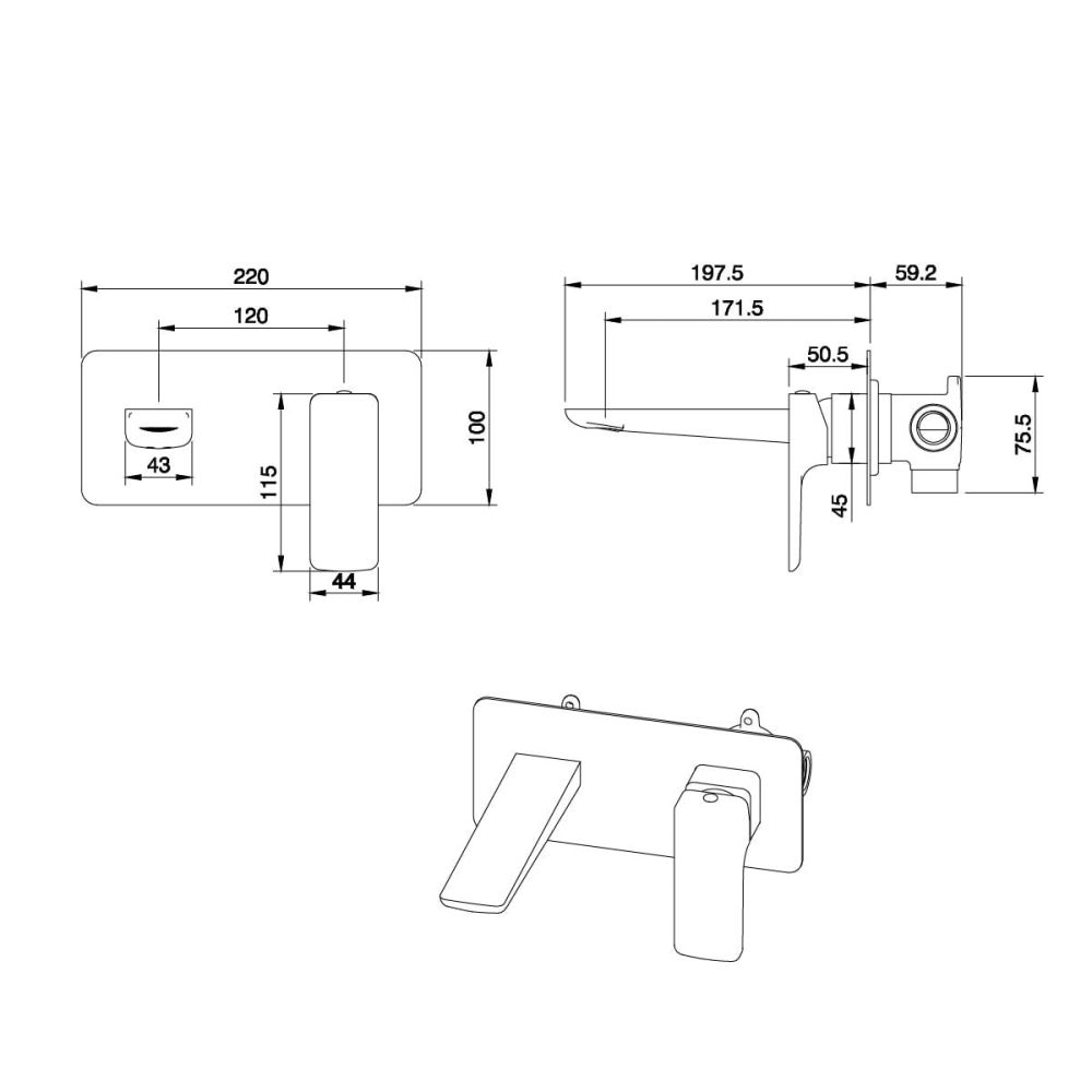 Zena Chrome Wall Mounted Basin Mixer Tap
