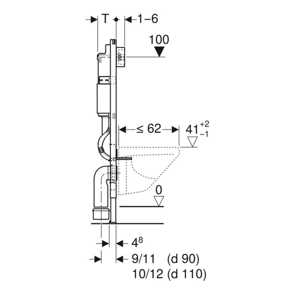 Geberit Duofix 1120mm Wall Hung WC Frame & Concealed Cistern with Delta30 Flush Plate