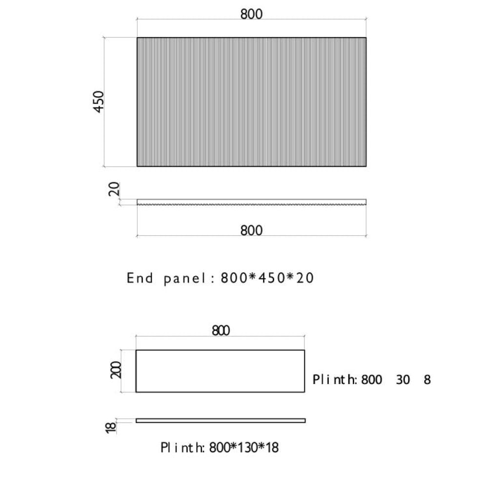 Bryce 800mm Ribbed Grey End Bath Panel with Corner Post spec