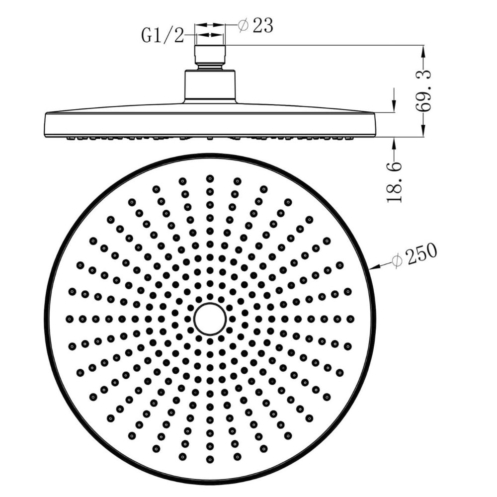 Moray Chrome Round Shower Head 250mm Spec