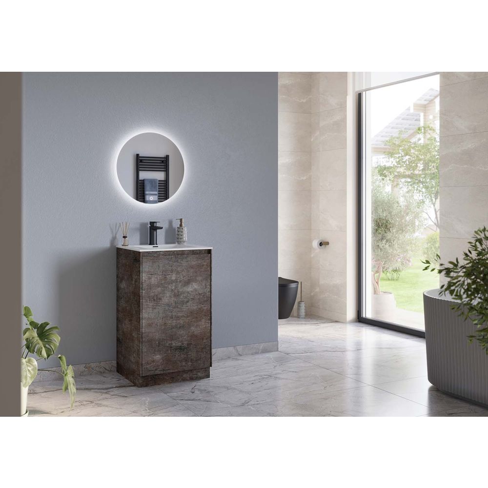 Odion Metallic Floor Standing Vanity Unit with White Basin 500mm