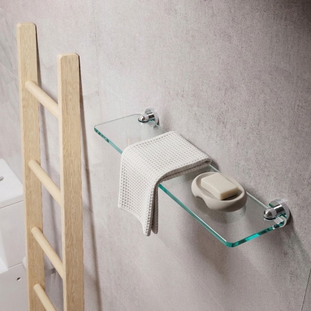 Round Chrome Single Glass Shelf 500mm