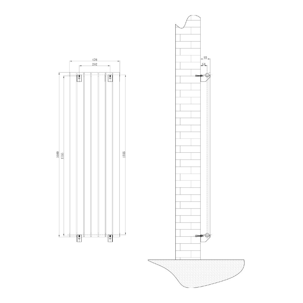 Perth Grey Single Vertical Flat Panel Radiator 1600x475mm