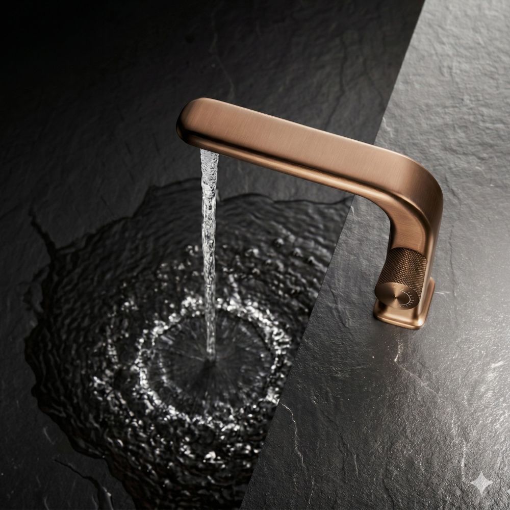 Detailed view from above of the Manisa Brushed Bronze Basin Mono Tap