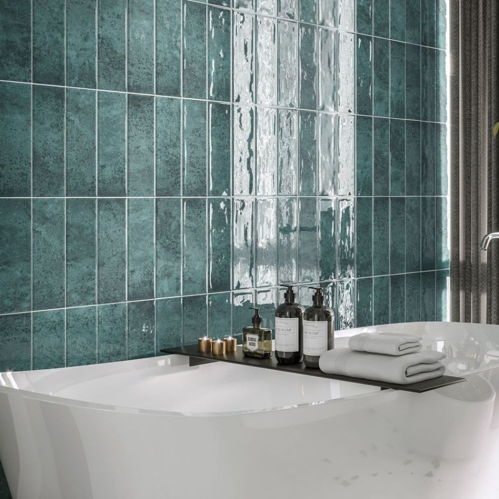 Lugano Green Ceramic Brick Tile - 100x300mm