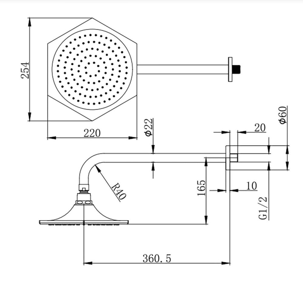 Adonis Chrome Fixed Rainfall Showerhead 200mm