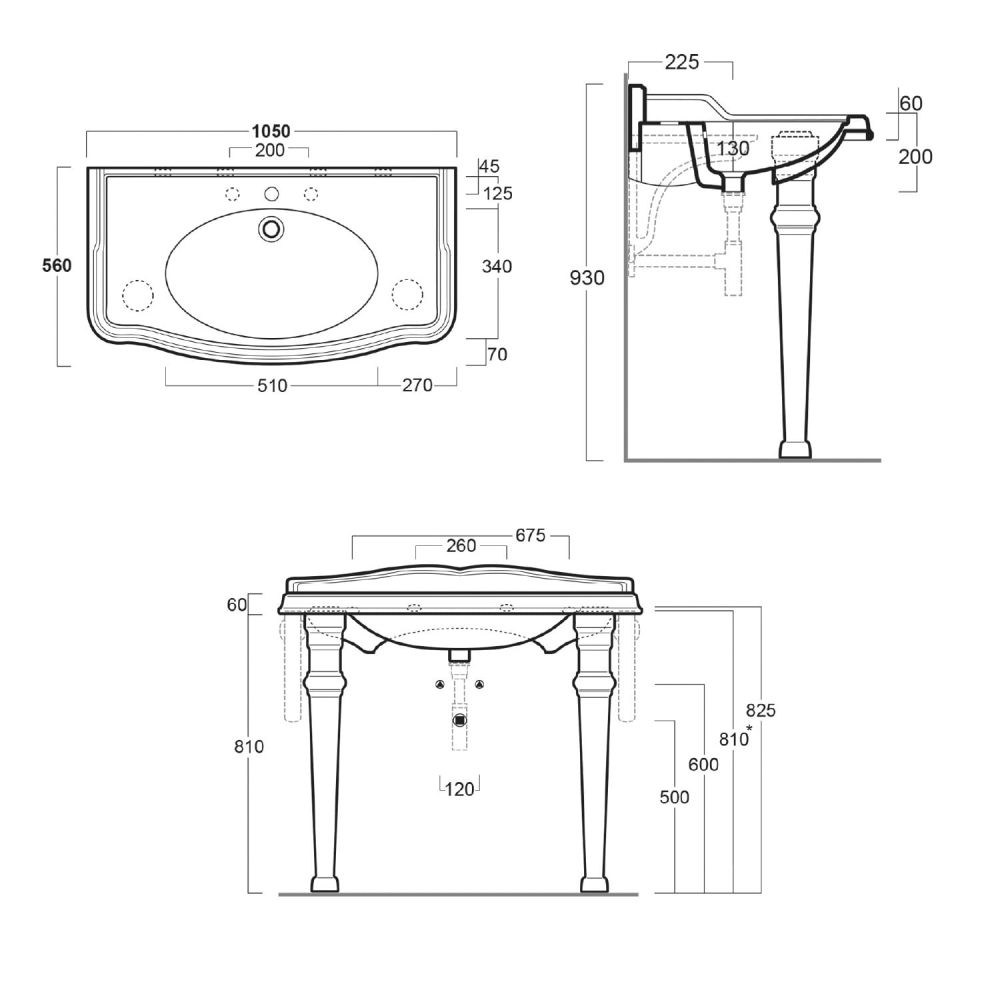 Alaric Console Basin with Ceramic Legs