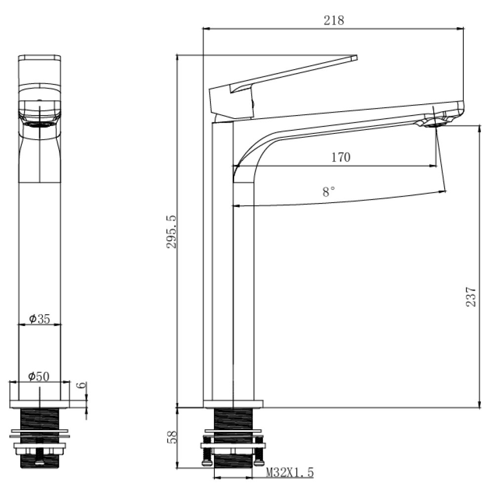 Sora Chrome Tall Basin Mono Tap dimensions