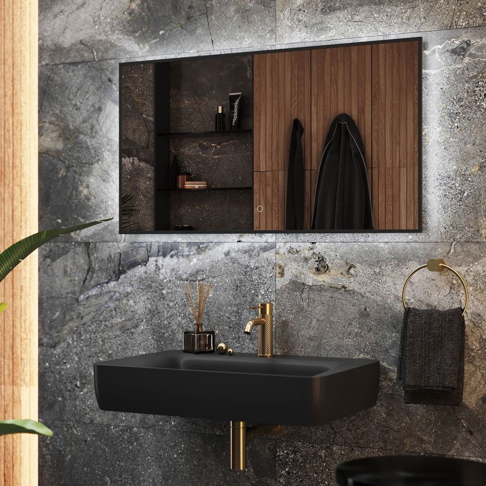 Rione Black Rectangular Backlit LED Heated Mirror 1200x550mm