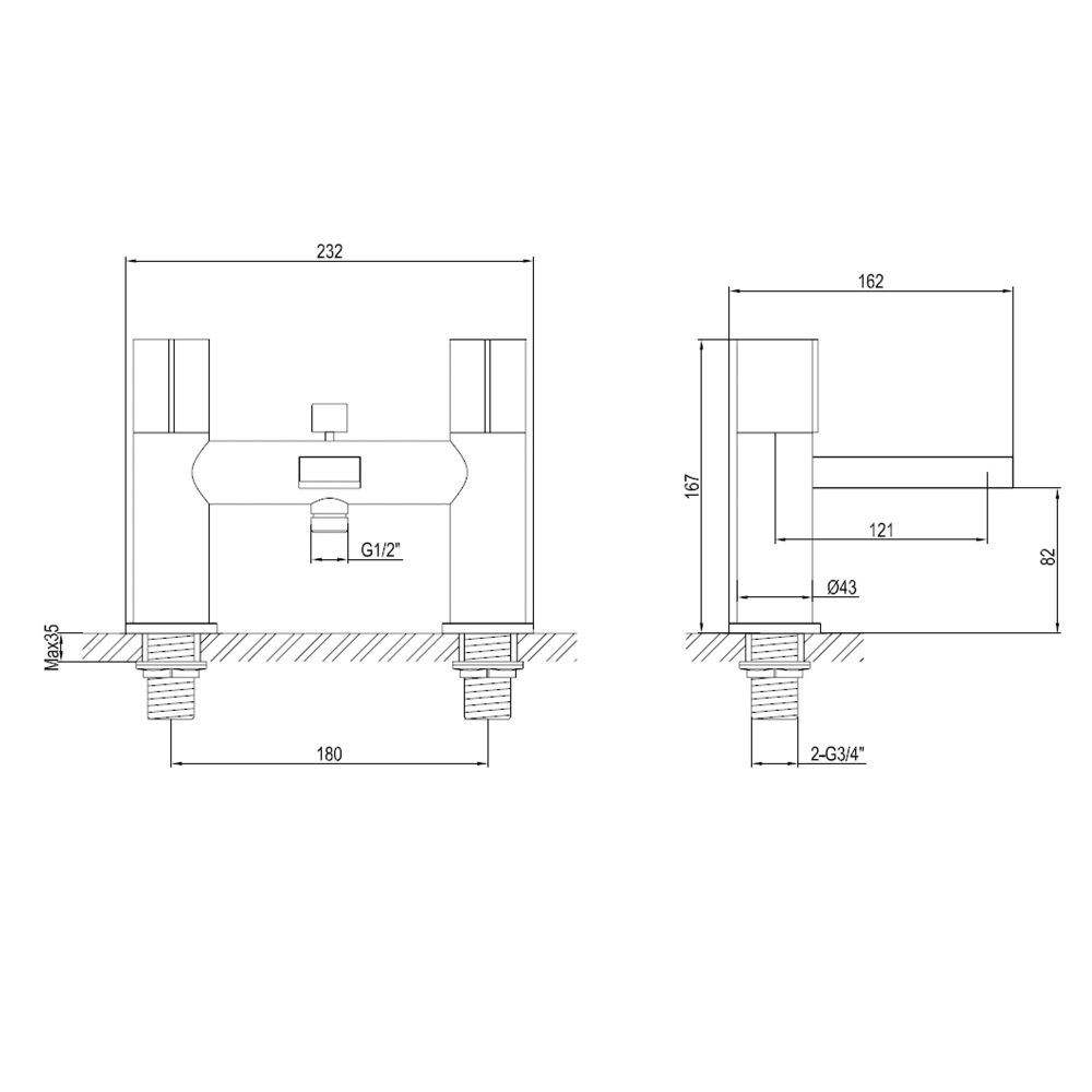 Pancho Chrome Bath Shower Mixer Tap dimensions