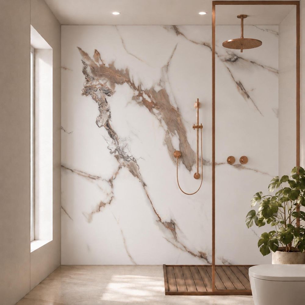 Pristina Carrara Bronze Marble Waterproof PVC Shower Wall Panel 1000x2400mm