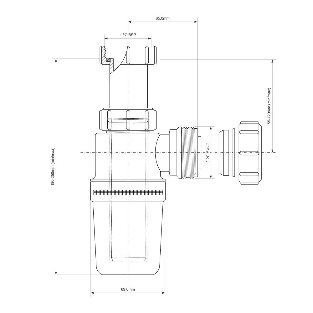 McAlpine Adjustable Inlet Bottle Trap - AA10 Spec