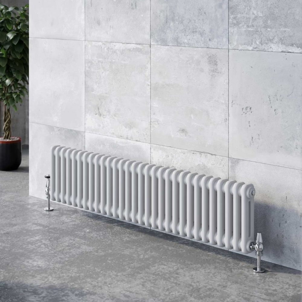 Upton White Double Horizontal Column Radiator 300x1370mm