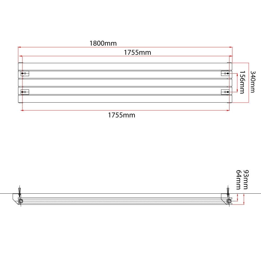 Perth White Single Horizontal Flat Panel Radiator 340x1800mm