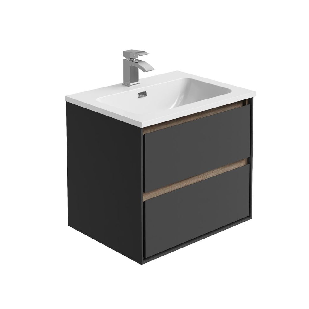 Newbury Wall Hung Vanity Unit in Matt Black & Sawn Oak - 600mm