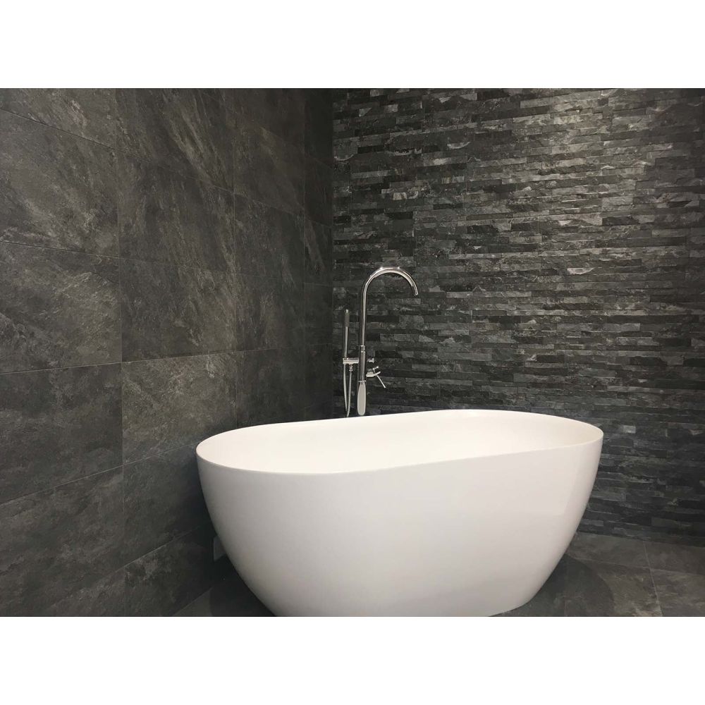 Dark Brick Tile Styled With Freestanding Bath
