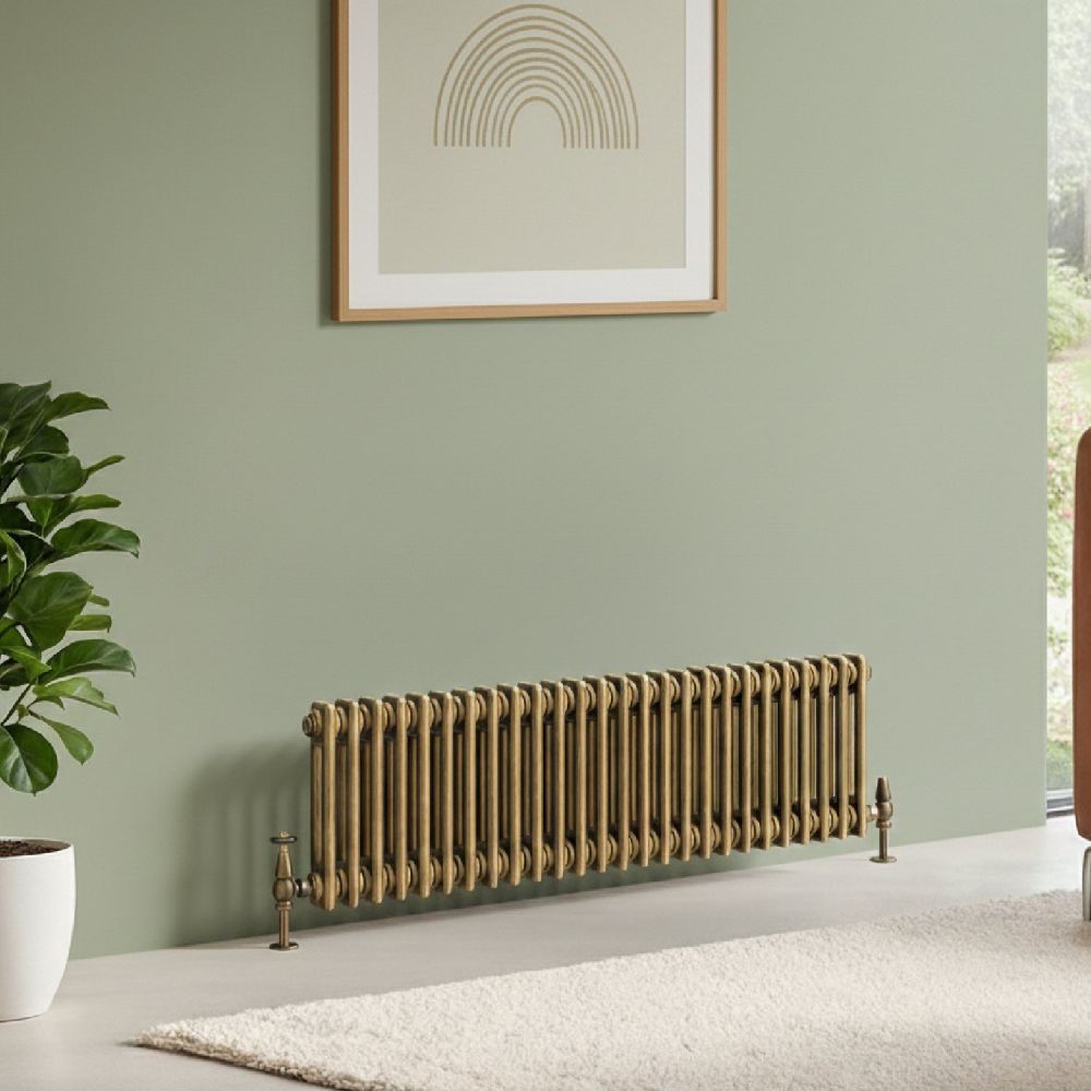 Clement Antique Brass Double Horizontal Column Radiator 300x1190mm