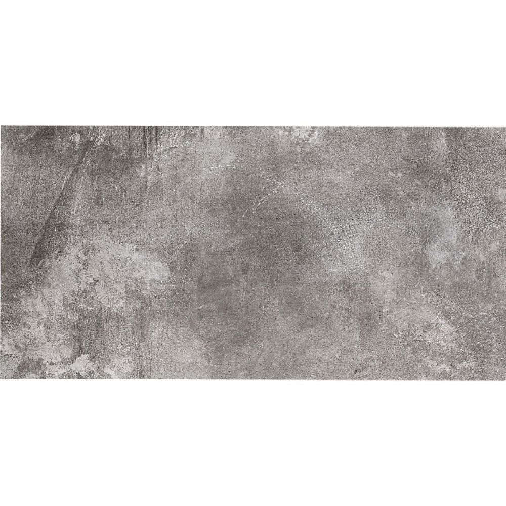 Flat swatch view of the discontinued Zero Smoke Matt Porcelain Tile highlighting its distressed grey concrete texture.