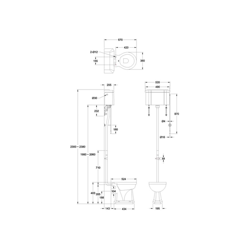 Burlington Traditional High Level WC with Gold Dual Flush Ceramic Cistern