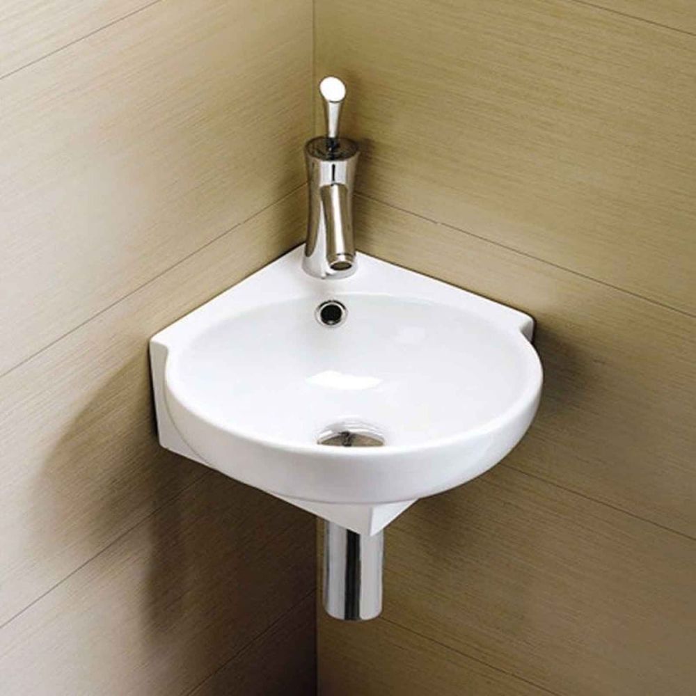 Curve White Corner Wall Hung Basin 370x395mm