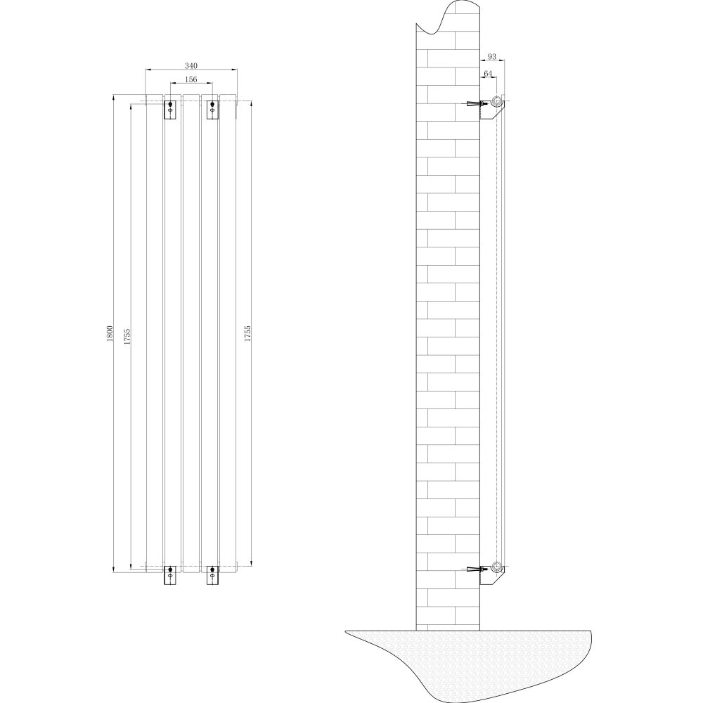Perth Grey Double Vertical Flat Panel Radiator 1800x340mm
