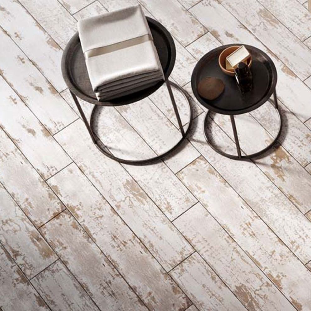Levik White Wood Effect Porcelain Tile 200x1200mm