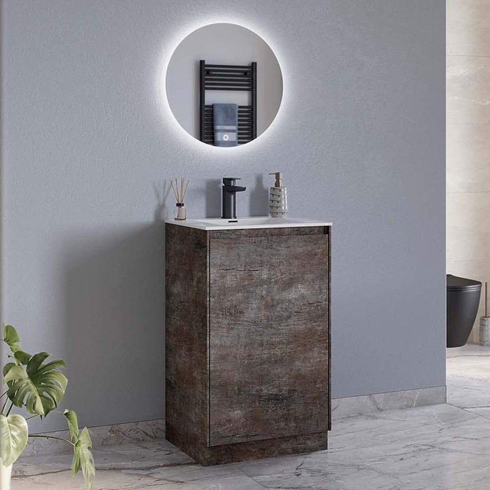 Odion Metallic Floor Standing Vanity Unit with White Basin 500mm